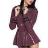 Stewess uniforme veste volante ourlet patchwork glossy pvc en cuir rallonge en cuir double poitrine de poitrine sexy club costume s-7xl 240402