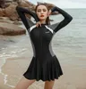 Women's Swimwear Women Long Sleeve One Piece Swimsuit Swim Skirt Swimming Wear Bathing Suit Badeanzug Korean Style Zip