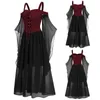 Casual Dresses Halloween Party Witch With Charming Patchwork Bat ärmar Big Swing Halter Dress Girls Play Costume