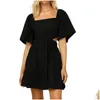 Urban Sexy Dresses Party Women Summer Dress Plain Midi Sleeve Square Neck Ruched Elastic Band Hollow Ladies Party/Club/Bar Style Outf DHO7L
