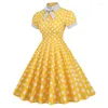 Party Dresses Women Vintage Retro Summer Fashion Short Sleeve Polka Dot Printed Hepburn Style Rockabilly Pin Up Skater Dress