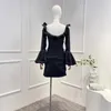 Casual Dresses Solid White 2024 Fasion Collection High Quality Ruffles Folds Lady Slim Fit Long Sleeve Woman Balck Mini Dress