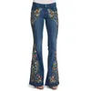 Jeans femininos Bordados de flores vintage Bordado de flores finas moda calças de jeans casuais versáteis da cintura