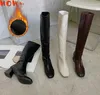 Wandelschoenen vrouwen warme long laarzen vrouw knie high booties dames platform dikke hak pu lederen zachte ritssluiting