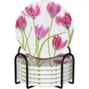 Tischmatten Tulpenblüten Untersetzer für Getränke mit Halter 6 Pack saugfähig Keramik absorbieren Stein Geschenk Home Küchendekoration