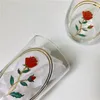 Vinglas med 240 ml Vintage Rose Printed Glass Cup Transparent handmålad bägare Kaffe Korean ins saft Tea glass dessertkoppar gåva
