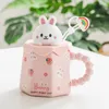 Tasses 400 ml de dessin animé tasse en céramique avec couvercle et cuillère créative mignon café thé millier tasse de petit déjeuner