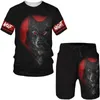 Summer Men Tracksuit Wolf 3D Printed Short Sleeve Sportwear Fashion Outfit T -Shirt Shorts 2 Stück Freizeitanzug übergroße männliche Set 240325