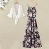 Abiti casual Stampa di fiori Abito a due pezzi per Summer Slimt Women Slim Fit Vacation Fashion Elegant A-Line Beach Medium Long Lunghezza Donne L13