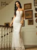 Casual jurken Missord White Lace trouwjurk elegante vrouwen strapless Zie doort bodycon avond sexy lange prom jurk