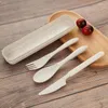 Ensembles de vaisselle 3PCS / Set Couplery Box portable Japon Style Wheat Paille Couteau à fourche pour la vaisselle pour la cuisine de voyage étudiant