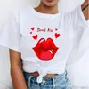 T-shirts de femmes T-shirts Summer Femme décontractée T-shirts Sexy Lip Printing Tshirt Femme Cherry Top Tee