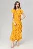 Casual Dresses Luxury Women Long Dress 2024 Spring Design Fashion Ladies Elegant Allover Ruffl Floral Party Yellow Orange Festival