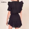 Boho Casual jurken geïnspireerd zwarte mini -jurk feestje katoen met kort mouw gelaagde chique zomer zoete dames za dames 0830