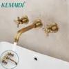 Bathroom Sink Faucets KEMAIDI Antique BrassBathtub Basin Mixer Tap Faucet 3 Pcs Black Dual Handle
