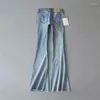 Kvinnors jeans retro stil bomull tvättad mörkblå/ljusblå denim byxor sexiga låg midja mode stora klockbotten byxor