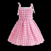 Film Barbi -kostymer för flickor Cosplay Pink Plaid Dress Children Summer Sleeveless Kids Party Wear 310 år 240325