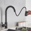 Rozin Black Kitchen Faucet Single Hole Pull Out Spout Sink MixerタップストリームスプレーヤーヘッドChromeblack 240325