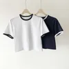 卸売ブランククロップトップティーシャツプレーンショートTシャツ女性用のゆるいトリミングTシャツ