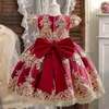 Sukienki dziewczynki Ruffs Vintage luksusowa sukienka dla dziewcząt Księżniczka sukienka Egant koronkowa suknia balowa urodziny