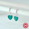 Boucles d'oreilles en peluche 925 Sterling Silver Malachite Love Heart Drop pour femmes Girl Romantic Design Bijoux Party Gift