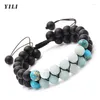 Brin 6/8 mm Double couches Black Matte Stone Perles Bracelet Corde tressée Perle mala Perle pour couples Cadeaux Jelwelry Cadeaux