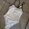 Çukur çizgili beyaz mayo kadınlar moda klasik tek parça yular mayo plaj üçgen ince bikini