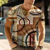 Erkek Tişörtleri Yaz Renk Bloğu Vintage Henley Gömlek Patchwork 3D Baskı Erkek Düğmesi Kısa Kol Tişörtlü Adam Tees Üstler Giyim 2445