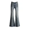Pantalones con fondo de campana de bajo en forma de V Mujeres 2024 Spring y otoñul estiramiento delgado del borde rugoso Diseño Sense Mop todos los jeans a juego