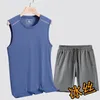 Men's Tracksuits 2024 Leisure Trend Summer Round Neck Sleeveless Tank Top T-shirt Versatile Elastic Loose Shorts Sports Fitness Set