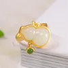 Clusterringe exquisite Jade Gourd Quasten -Anhänger Ring für Lady Finger Accessoires Mode Frauen 925 Sterling Silber Verstellbar