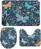 Badmatten farbenfrohe Schmetterlinge mit Blumen 3 Stücke Badezimmer Teppich Sets U-Form Contour Matte Toilettendeckel Abdeckung Nicht-Slip