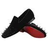 Casual Shoes Piergitar 2024 Handmade Spikes Black Velvet Men's Loafers Italian Design Slip-On Red Color Bottom Smoking Slippers Plus Size