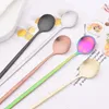 Servis uppsättningar 6st Gold Coffee Tea Stir Spoon Lång handtag glass dessertskedar miljövänliga rostfritt stål bordsartiklar kök leveranser