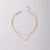 Pendanthalsband 2024 Vintage Gold-Plate Round Sequin Chain Halsband för kvinnor Kvinna Girl Fashion Multilevel Choker Wild Jewelry Gift