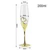 2pcs / set Wedding Crystal Lunes Champagne Gold Metal Stand Flutes Verres à vin Gobblet Party Lovers Valentin Day Cadeaux 200 ml 240416