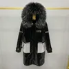 Women's Trench Coats Parka 2024 Winter Korean Fashion Long Hooded Coat High-End Luxury Rex Liner Detachable Fur Collar Warm Jacket