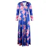 Casual Dresses Dress Women Summer Style Europe Ladies V-neck Posed Floral Print Long Vestidos CKXOM1115