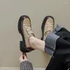 Klänningsskor Spring/Autumn Women Split Leather Round Toe Lace Up Platform Color Mixed Thick Heel Loafers för Sneakers