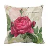 枕2x花/花の亜麻植物スローケースカバーホームソファ装飾（バラの花3バラ）
