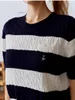 Women's T Shirts Spring Cotton Wool Blend Tees For Women Bear Embroidery Pockets Striped Knitwear T-Shirt Tops Clothing