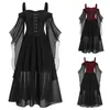 Sukienki swobodne średniowieczna gotycka sukienka dla kobiet kostium Halloweenowy plus rozmiar 5xl z ramion punkowy punkowy bandaż gorset flare rękaw