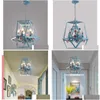 Lampadari a pendente floreale lampadante d42cm h43 cm sala da pranzo in ferro blu vivente lampada a luci di rosa lampada a goccia dhiole dhmfd