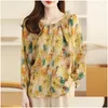 Dames blouses shirts geprinte chiffon blouse 2024 zomer vrouwelijke kleding o-neck losse oversized shirt ol vintage negen kwart dames dr ot04j