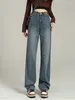 Jeans femminile kuclut per donne pantaloni in denim casual comodo blu classico dritto coreano pantaloni ad alta vita