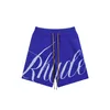 Rhude Mens Shorts American Style High Street Summer Letter 로고 Jacquard Drawstring 니트 캐주얼 한 느슨한 반바지 디자이너 고급 브랜드 체육관 스포츠 남성 단편