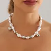 Chains 2024 Fashion Irregular Imitation Pearl Clavicle Necklace For Women Girls Simple Delicate Handmade Beaded Metal Gifts