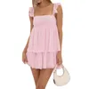 Casual Dresses Women S Ruffle Floral Mini Tie Strap Dress Sleeveless Tiered Swiss Dot Party Short