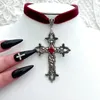 Chains Vintage Gothic Large Cross Black Velvet Choker Ornate Grunge Gift For Her