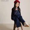 Broek jongens en meisjes broek denim riem broek jumpsuit herfst nieuwe gepersonaliseerde pocket riem broek kinderjumpsuits jumpsuits kinderkleding l46